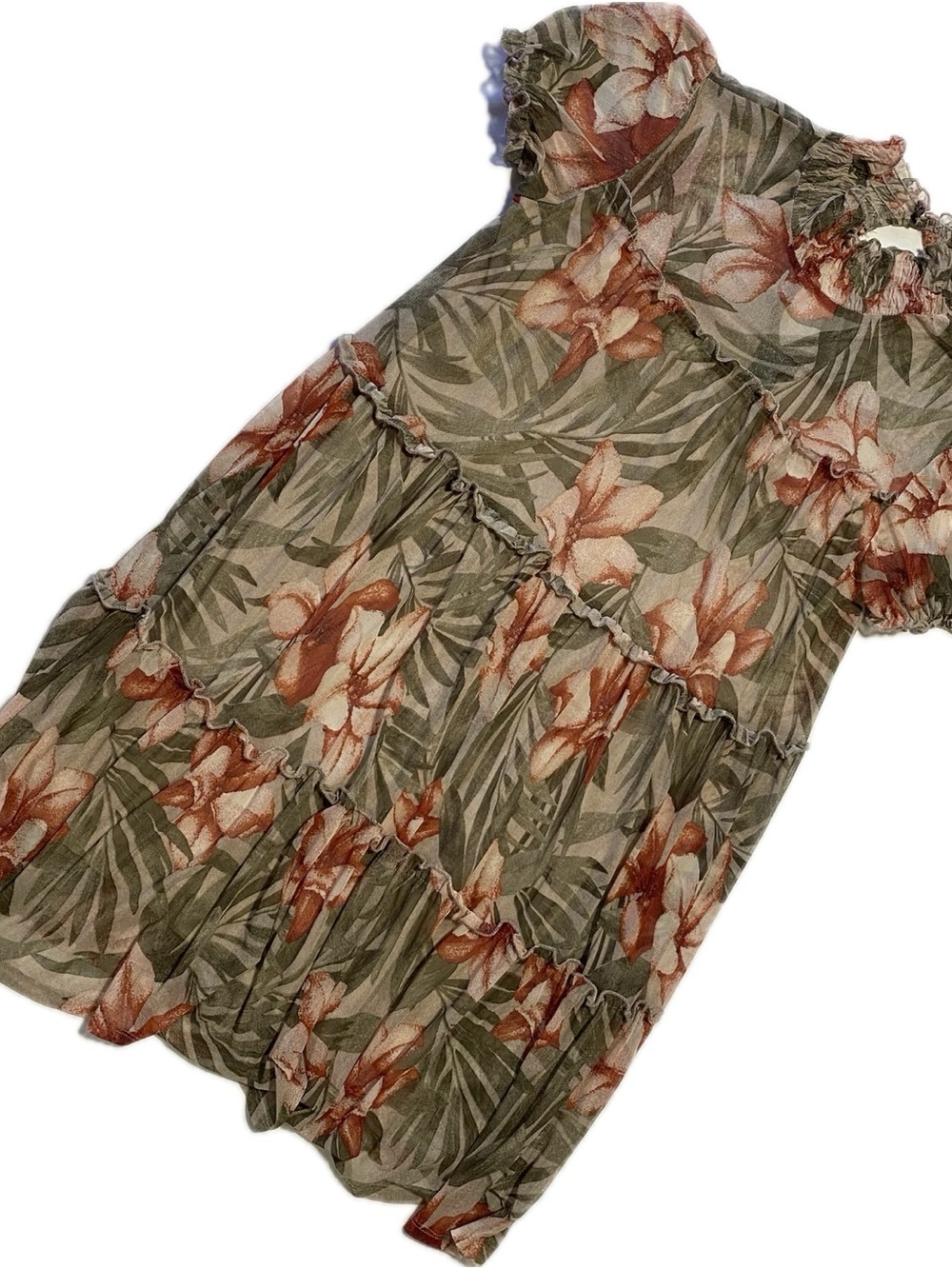 Floral Tiered Midi Dress in Olive and Rust